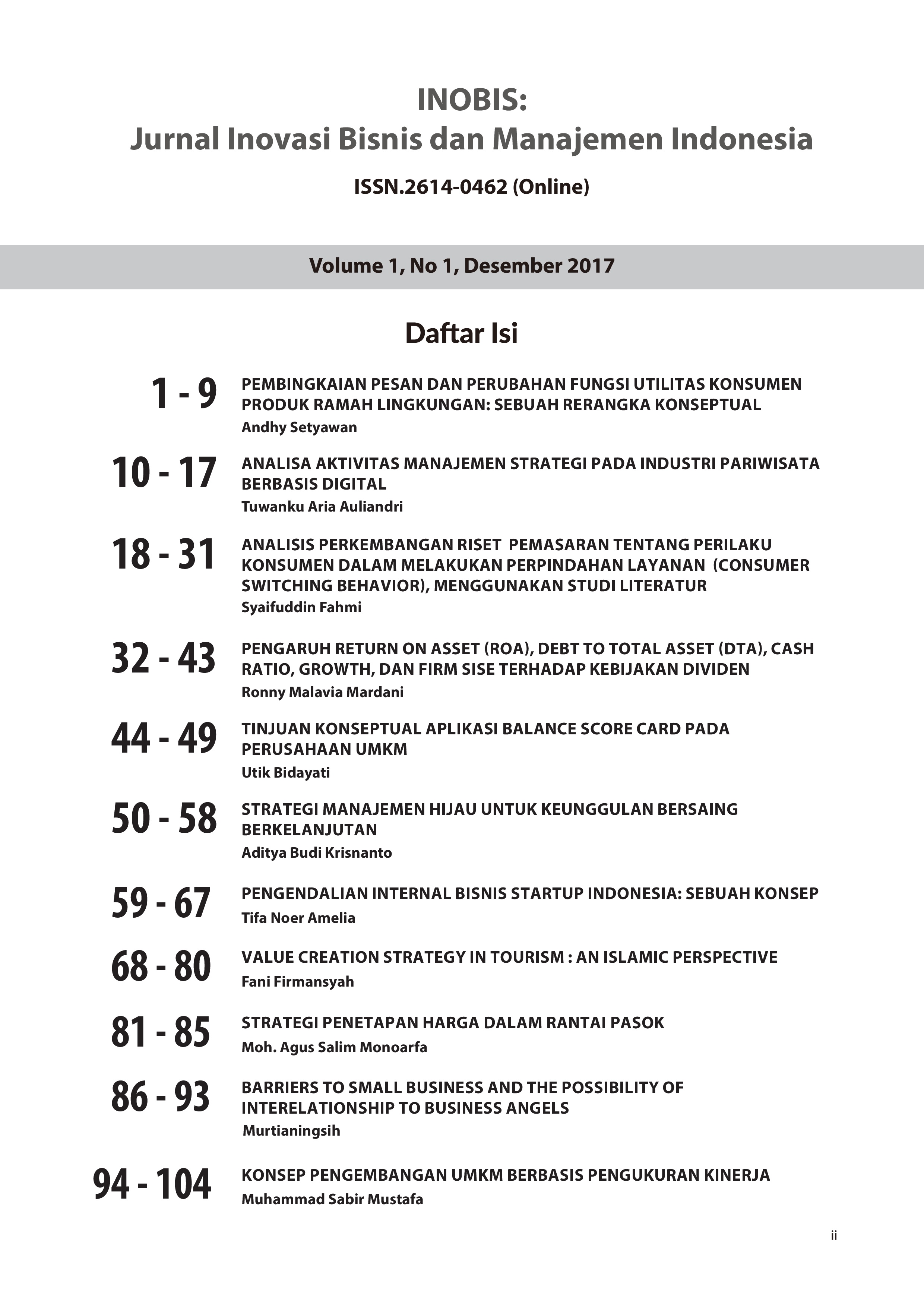 					View Vol. 1 No. 1 (2017): INOBIS: Jurnal Inovasi Bisnis dan Manajemen Indonesia - Edisi Desember 2017
				